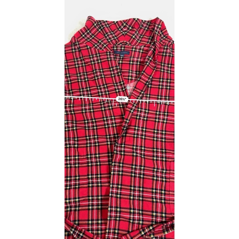 Tommy Hilfiger Bathrobe One Size Red Tartan Plaid Belted Lounge Robe - Picture 11 of 16